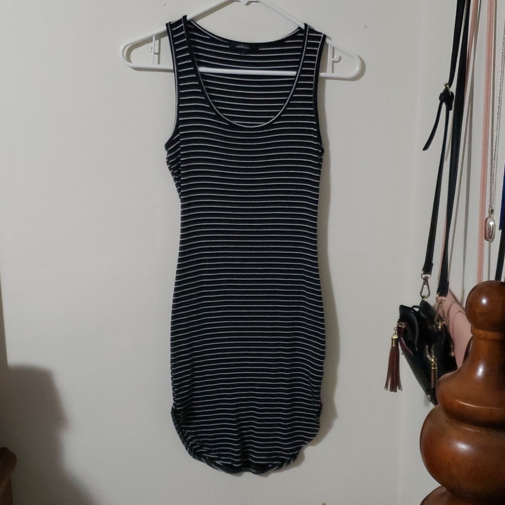 Women's casual black&white stripped tanktop dress